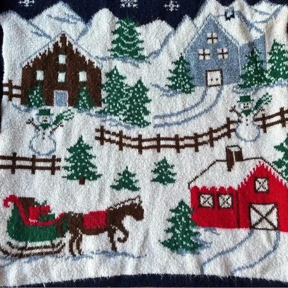 Vtg 80s Ugly Christmas Sweater Women Blue Snowflakes USA Made Sz S 100% Acrylic - Picture 4 of 9
